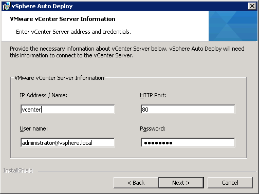 Auto Deploy Server Information